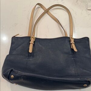 Michael Kors Dark Blue and Tan Shoulder Bag